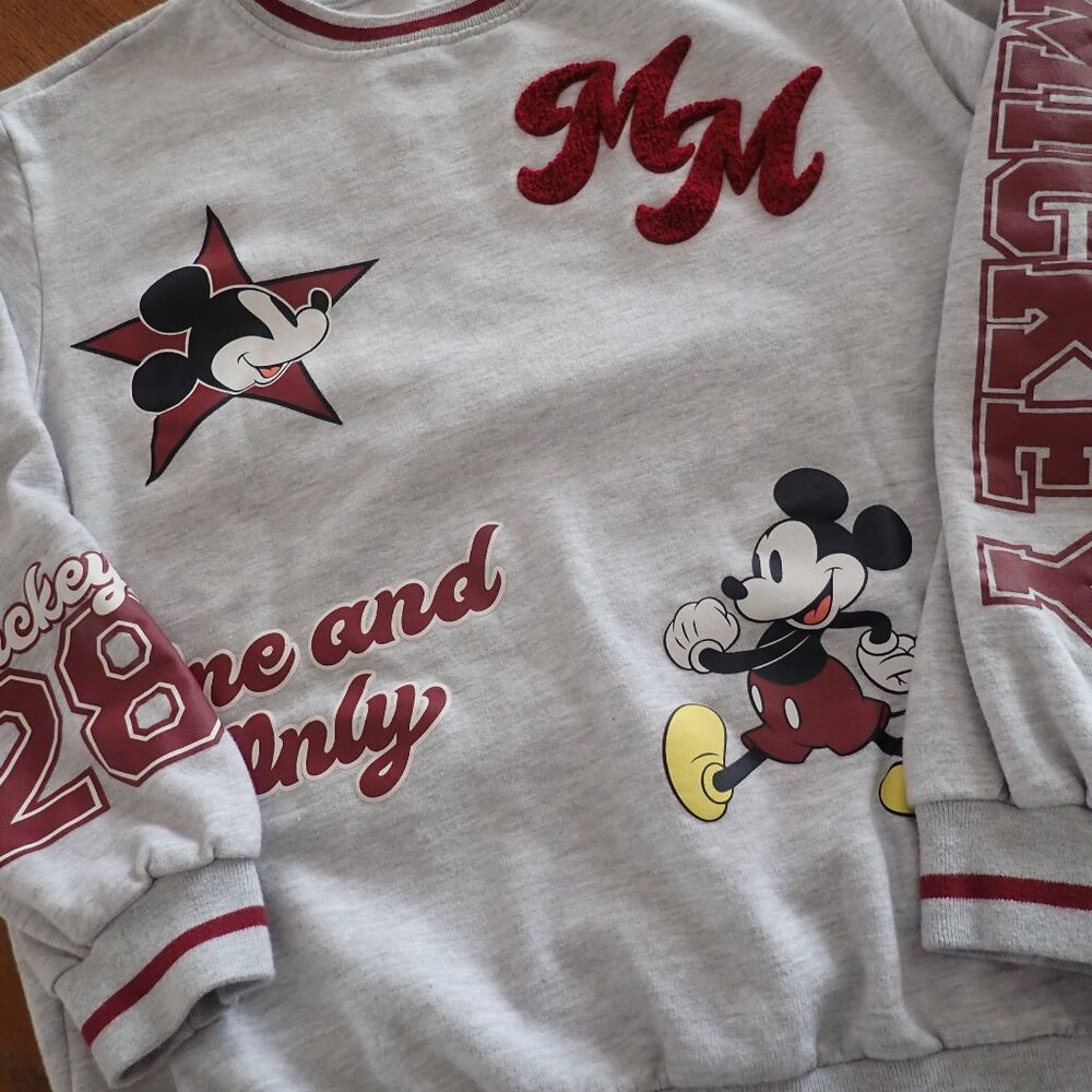 Disney Mickey Mouse Ringer Sweatshirt Front Back Sleeves Graphics & Embroidered